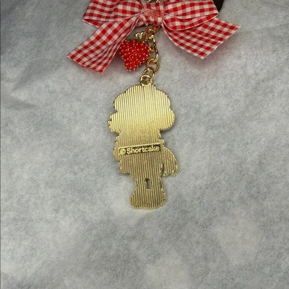 Strawberry Character Keychain with Gingham Bow - Picture 3 of 3